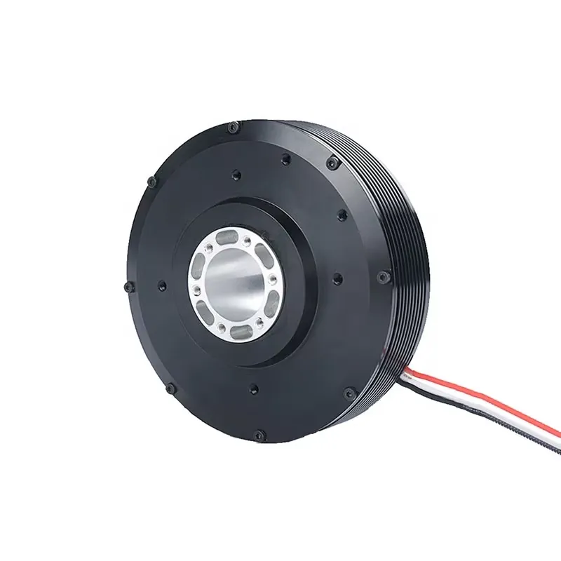 Direct Drive Servo Motor Robotics - PM100は、高トルク、大径中空軸、ブラシレスDC直結駆動サーボモーターで、スリップリングを備えており、ロボットアームの関節部に使用される。